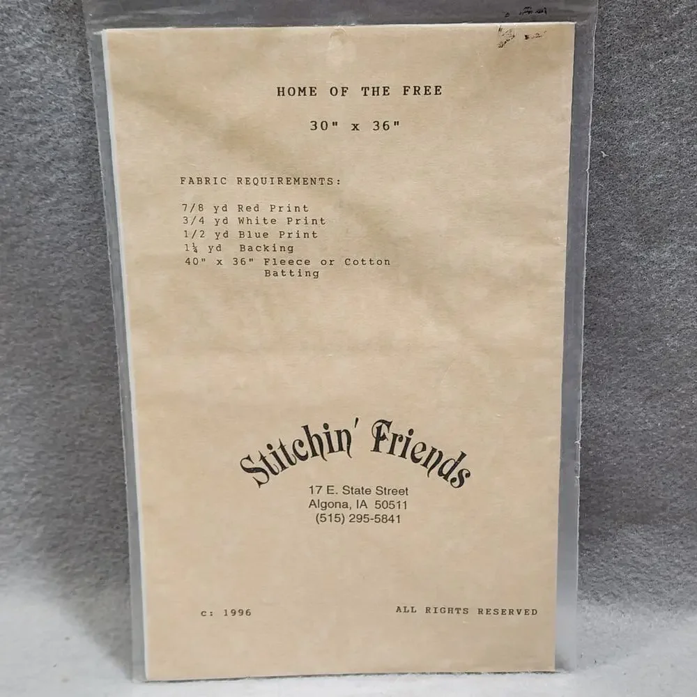 Home Of The Free 964 Sewing Pattern Stitchin' Friends Vintage 1996 NIP Uncut